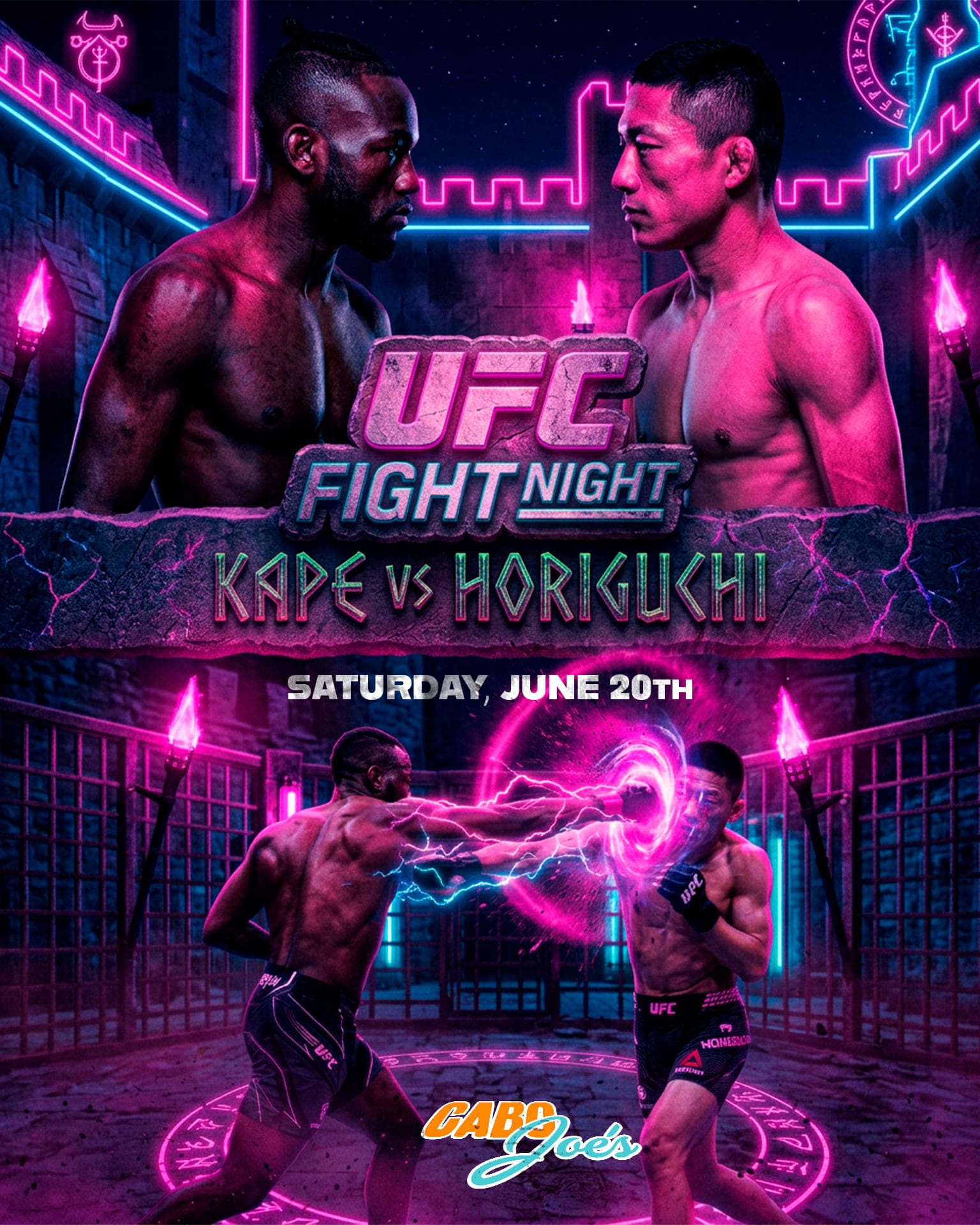 UFC Fight Night flyer for Kape vs Horiguchi, Saturday June 20th
