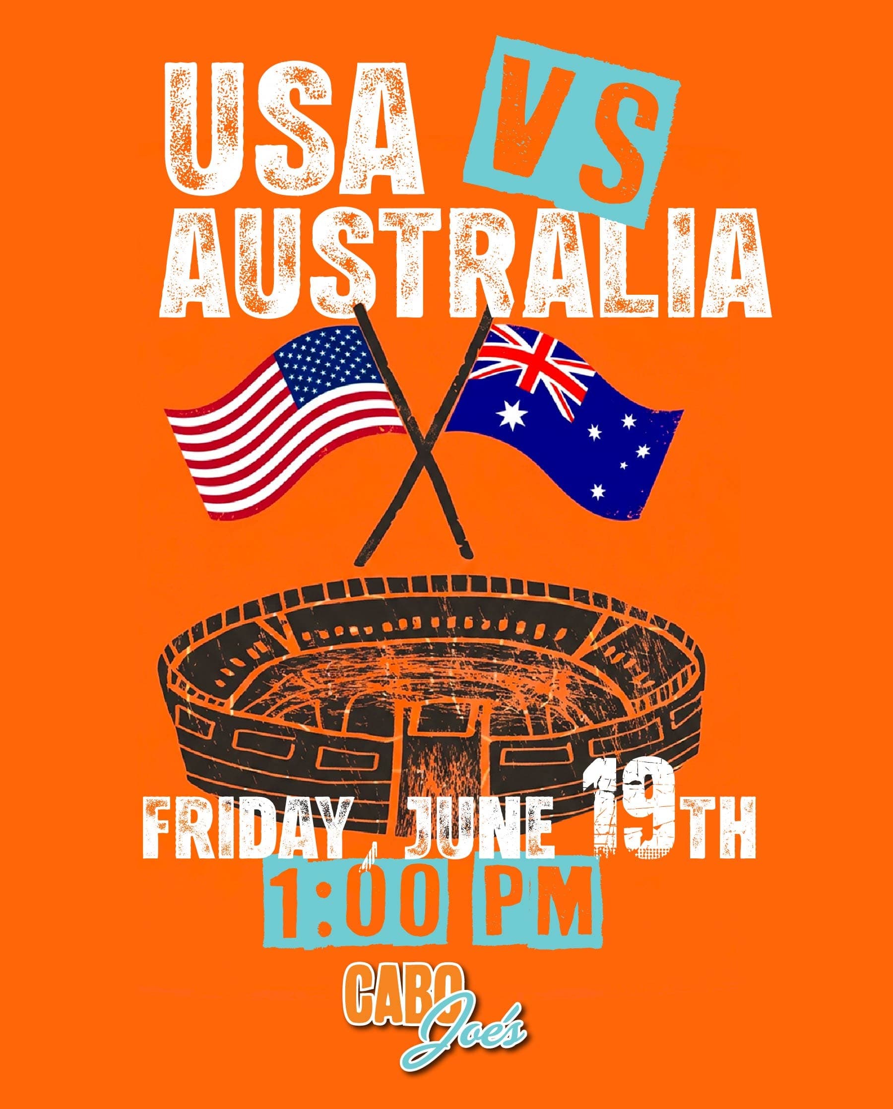 Watch party flyer for USA vs Australia, Friday June 19th at 1 PM