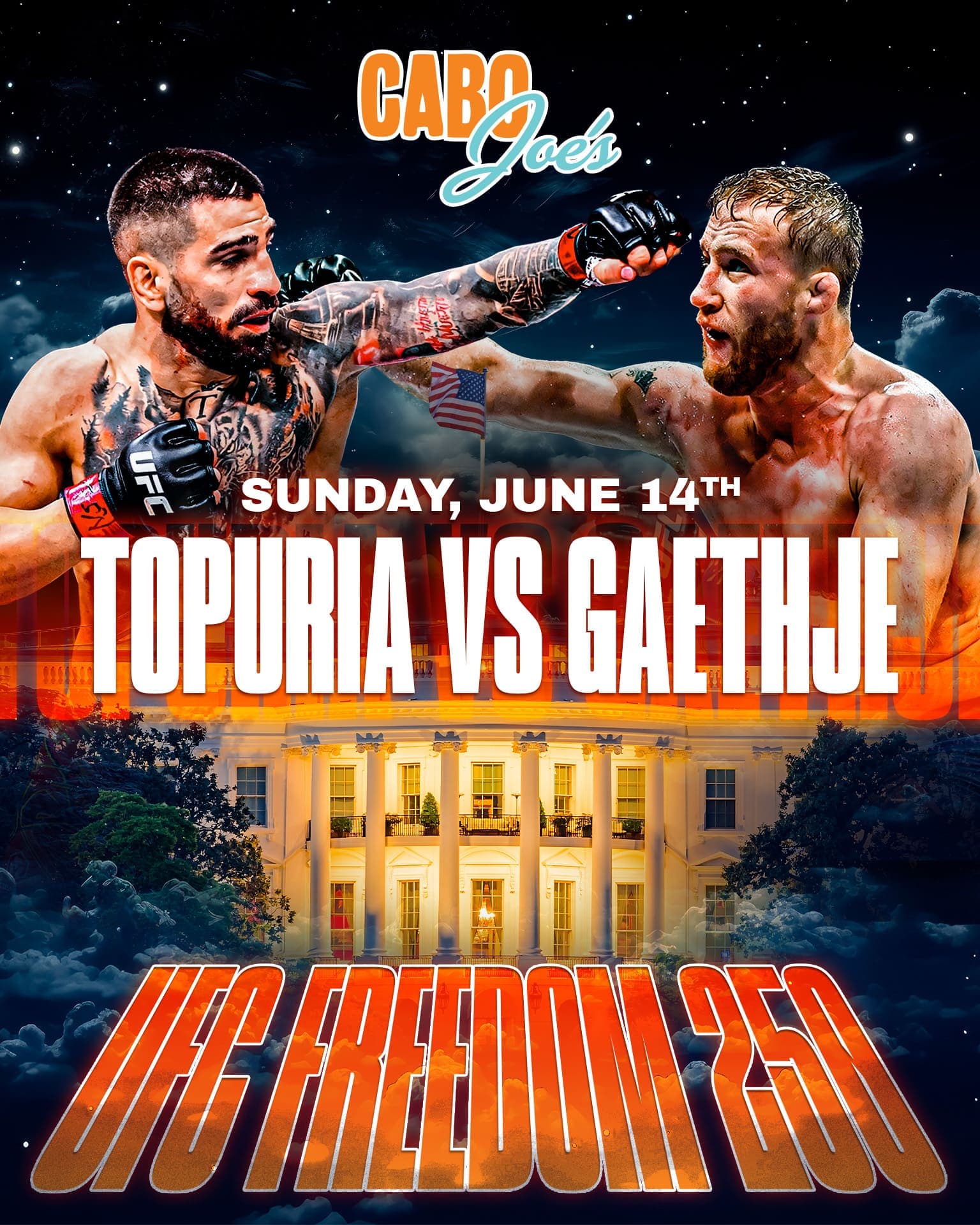 UFC Freedom 250 flyer for Topuria vs Gaethje, Sunday June 14th