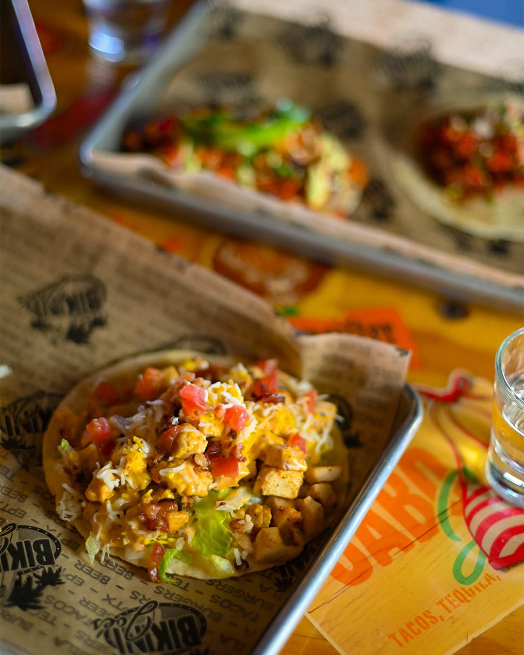 Loaded chicken tostada tacos at Cabo Joe's