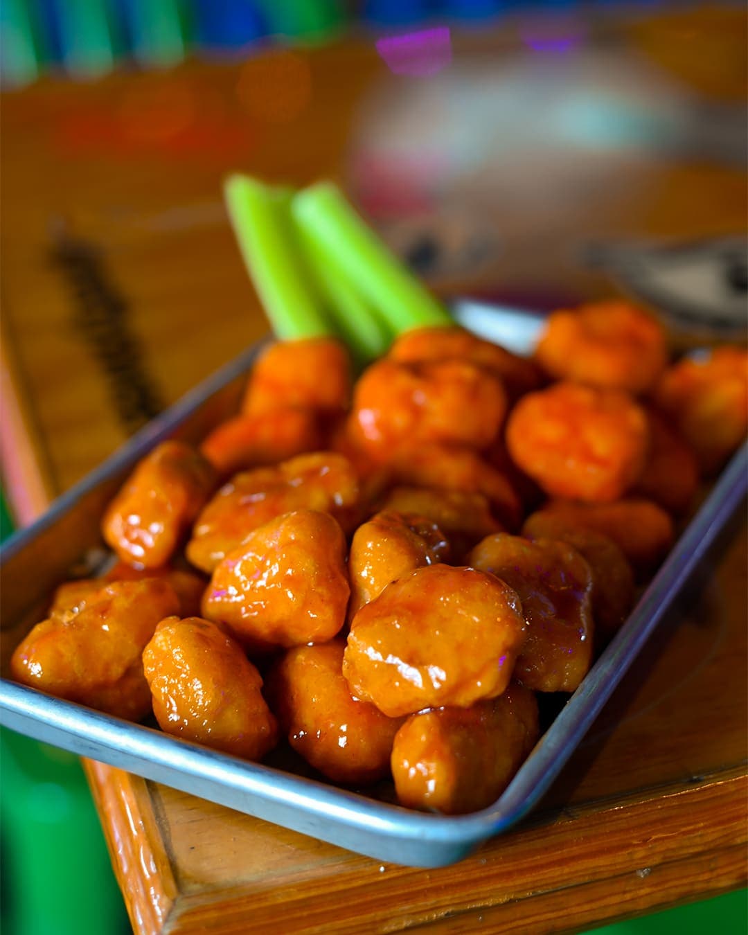 Sweet and spicy chicken bites with celery at Cabo Joe's