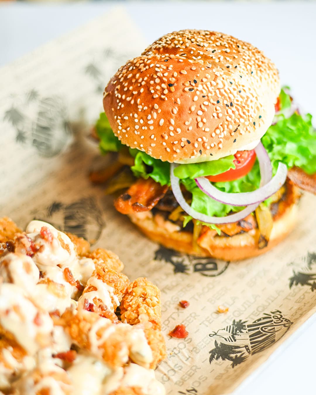 Bacon cheeseburger with crispy tenders at Cabo Joe's