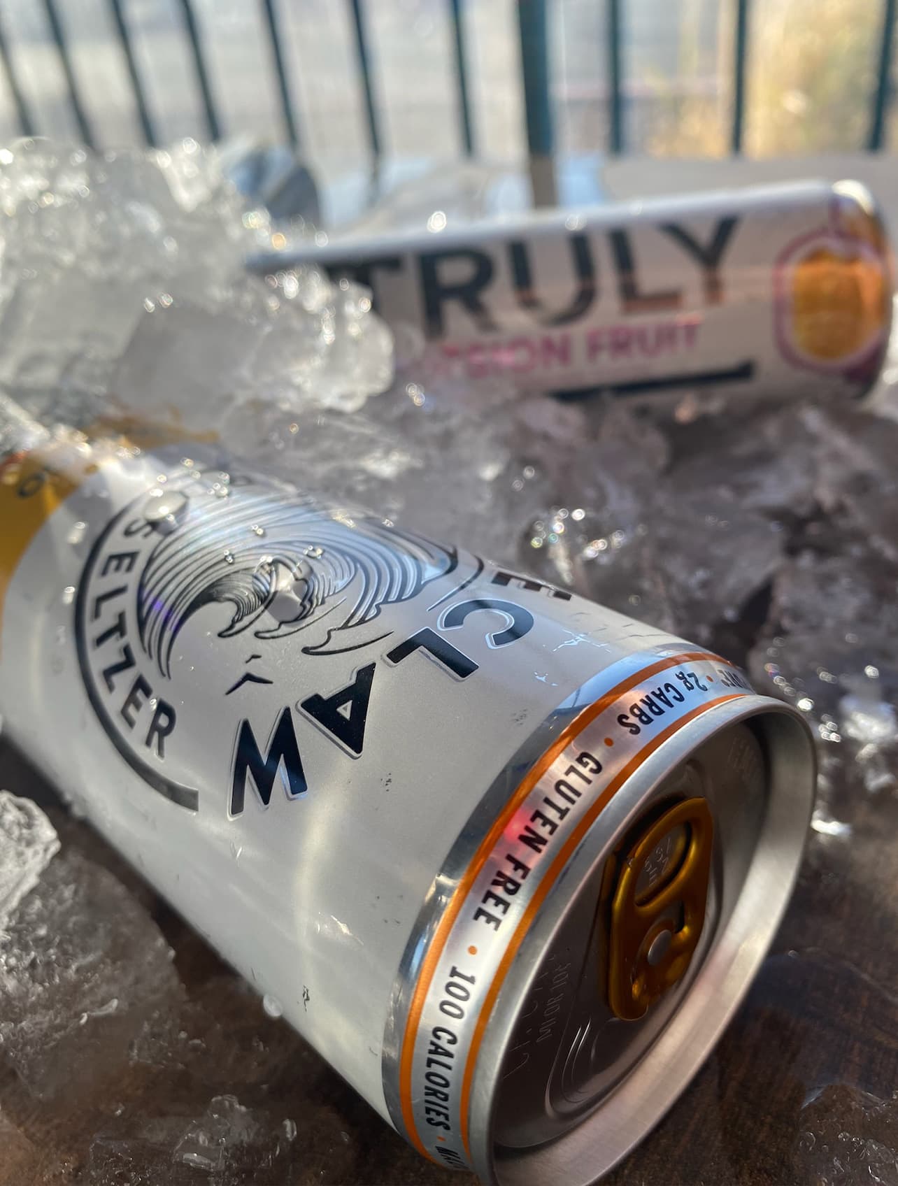 Canned seltzers chilling on ice at Cabo Joe's